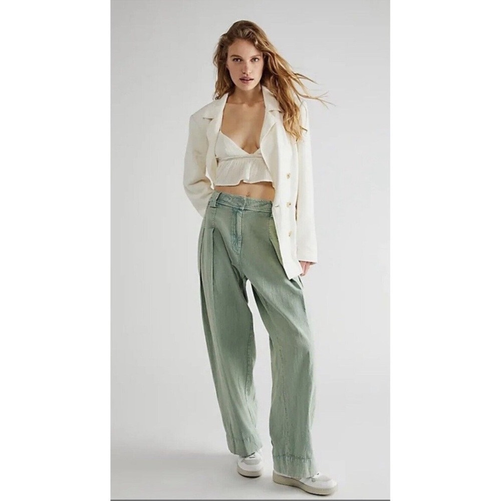 NWT Free People One Chance Green Trouser Wide Leg Pant Size 2